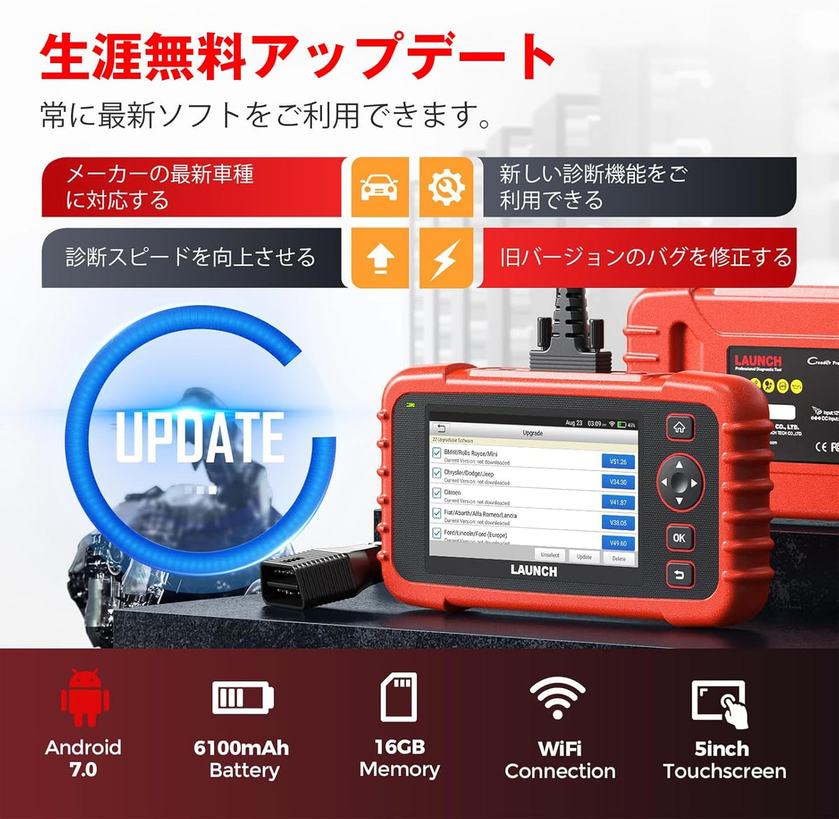 LAUNCH CRP123X Plus OBD2 Auto-diagnose, diagnosescanner met alle systeemdiagnoses, olie-/SAS-/versnellingsset, AutoVIN, batterijniveaumonitor, gratis updates
