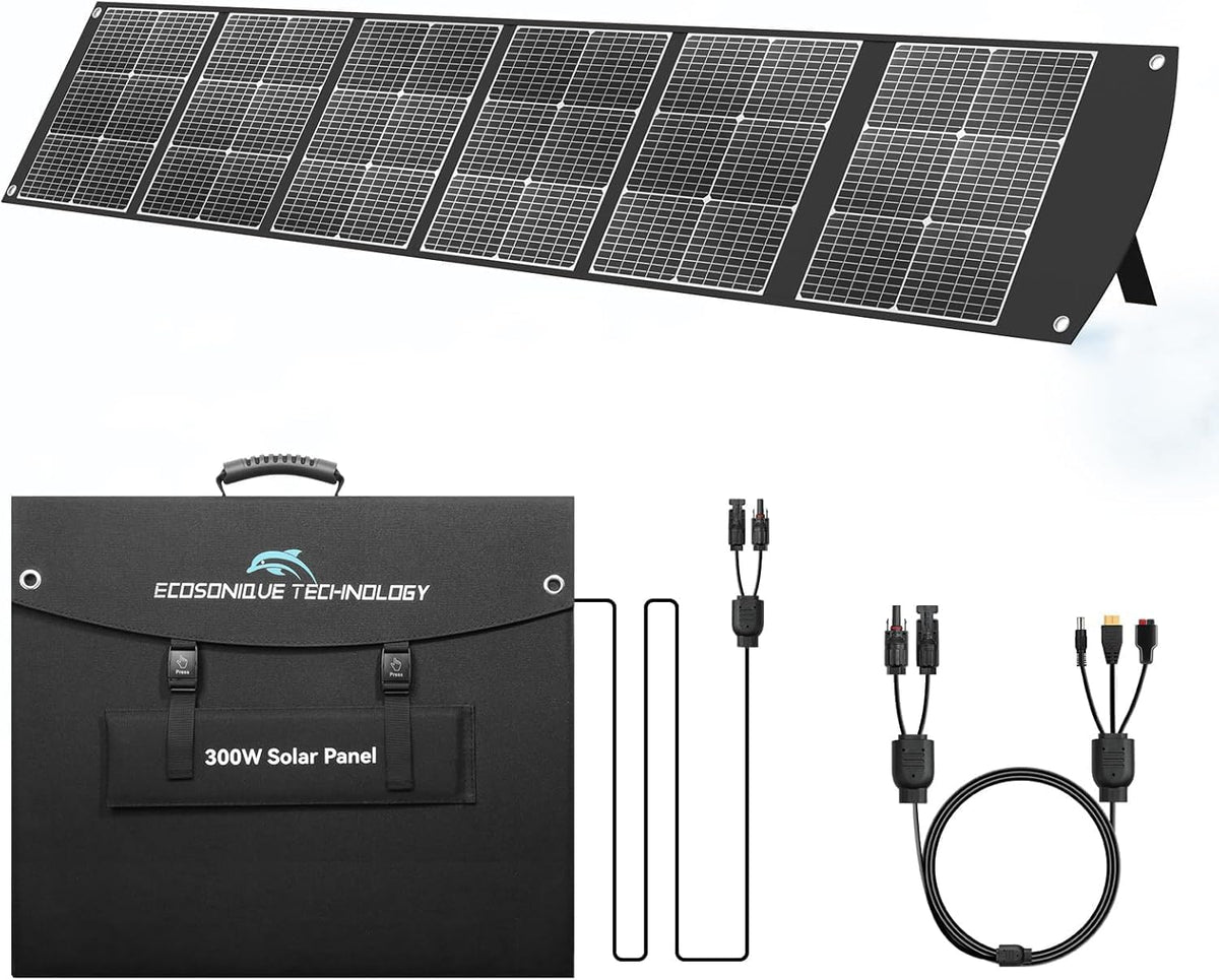 Ecosonique Zonnepaneel, 300 W, opvouwbaar, draagbaar zonnepaneel, oplader voor de meeste krachtcentrales, 40 V MC4-voeding en meerdere uitgangen, folarmodule voor camping, outdoor, camper