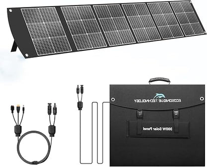 Ecosonique 300 W Foldable Portable Solar Panel Charger for Most Power Stations, 40 V MC4 Power Supply and Multiple Outputs, Folar Module for Camping, Outdoor, Motorhome - QUORE