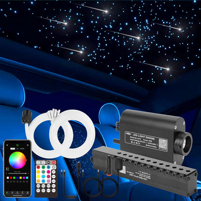 CHINLY Bluetooth Meteor 16W RGBW APP LED Fiber Optic Light Star Plafondverlichting Kit APP 450 stuks * (0,75+1,0+1,5mm) *3m optische vezel + voor thuis/auto