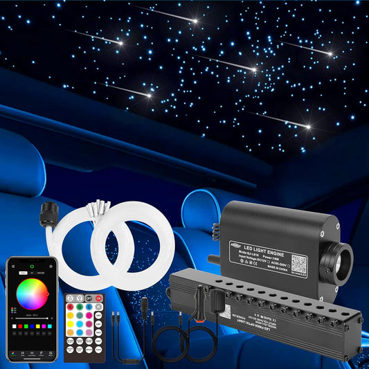 CHINLY Bluetooth Meteor 16W RGBW APP LED Fiber Optic Light Star Plafondverlichting Kit APP 450 stuks * (0,75+1,0+1,5mm) *3m optische vezel + voor thuis/auto