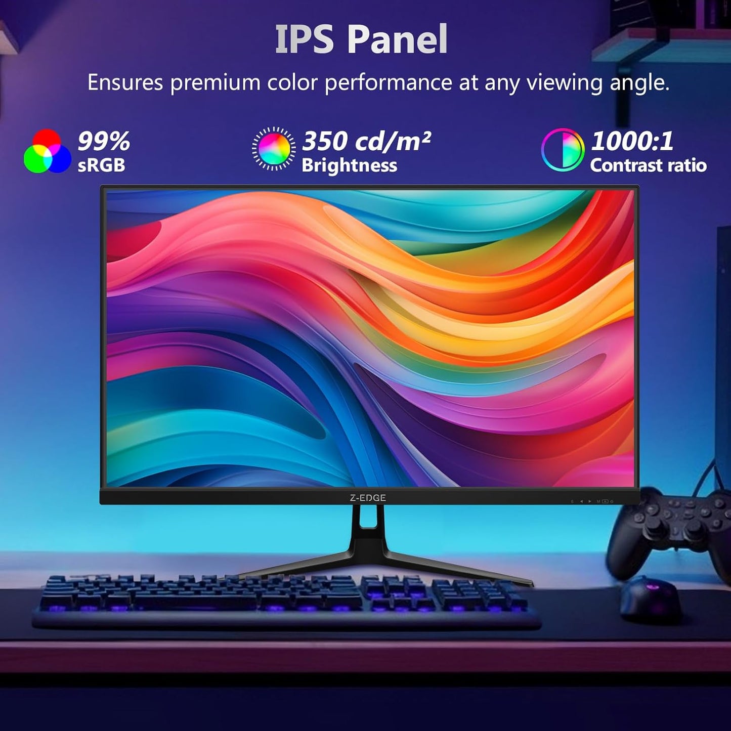 Z-Edge Gaming PC-scherm 24'' 240 Hz, IPS-paneel, 1ms, FreeSync, FHD(1920x1080), Gamingmonitor 16:9, Verstelbare helling, 2× HDMI2.0 & 2× DP1.4, 350cd/m², HDR10, VESA 75 * 75mm (DP-kabel inbegrepen)