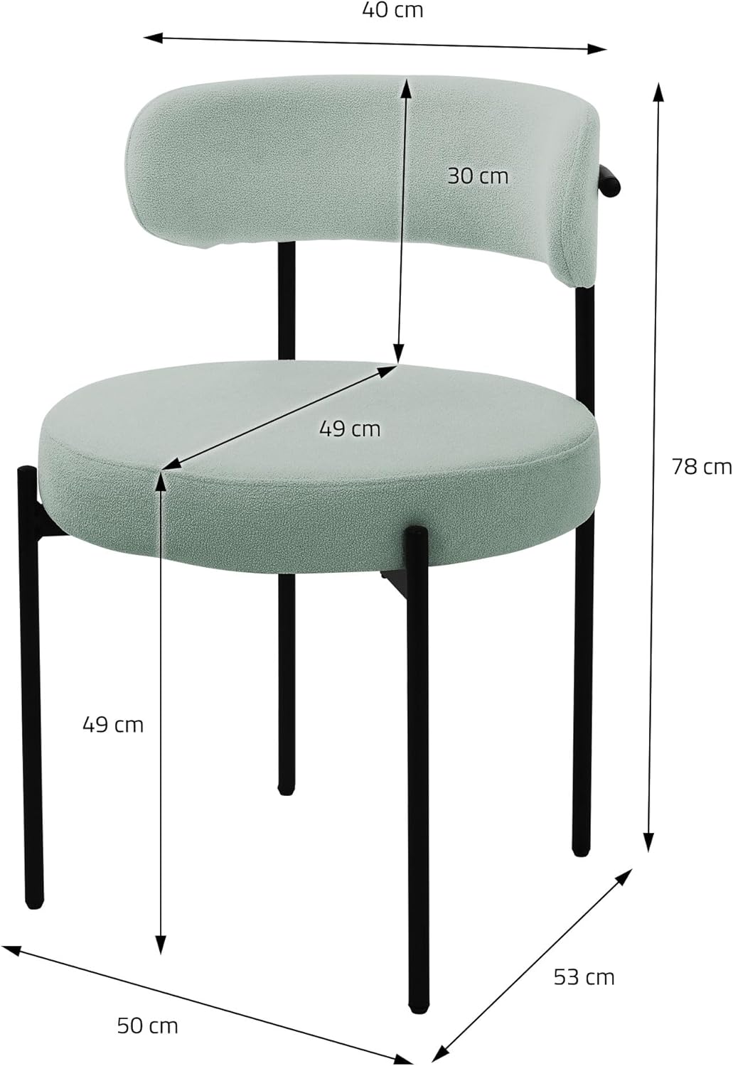 ML-Design Dining Chairs Set of 6, Kitchen Chair in Teddy Fabric Green, Living Room Chair with Backrest, Upholstered Chairs with Black Metal Legs, Ergonomic Lounge Chairs, Dining Room Chairs