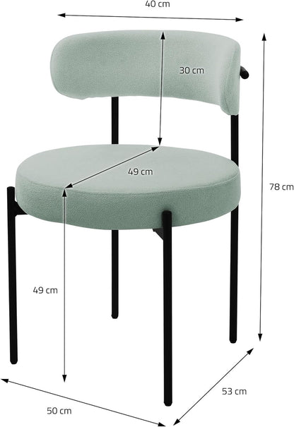 ML-Design Dining Chairs Set of 6, Kitchen Chair in Teddy Fabric Green, Living Room Chair with Backrest, Upholstered Chairs with Black Metal Legs, Ergonomic Lounge Chairs, Dining Room Chairs