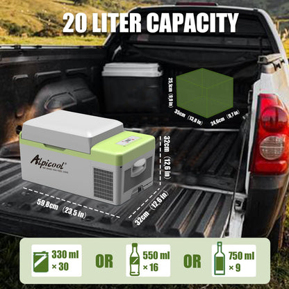 Alpicool Y20T Koelbox, 20 liter, 12 V, mini-koelkast, elektrische compressor, auto-koelkast, camping, vriesbox, klein, draagbaar, voor auto, vrachtwagen, boot, camper