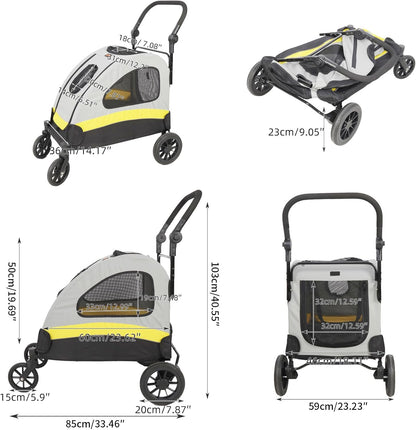 BingoPaw Buggy voor kleine honden: opvouwbare hondenwagen voor middelgrote honden, puppy's en katten tot 20 kg, hondentrolley met 4 wielen, 3 netramen, verstelbare handgreep
