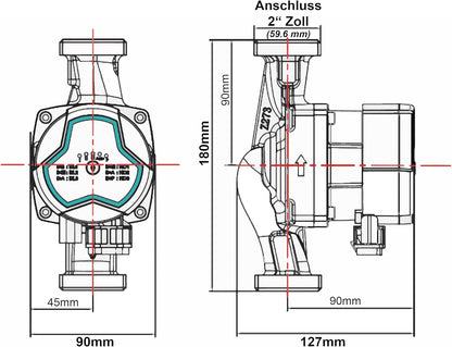 HST | zeer efficiënte verwarmingspomp | circulatiepomp | HST EPS 32-7,5/180 mm | opvoerhoogte 7,5 meter | toerentalregeling via PWM-signaal