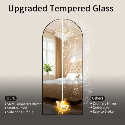 Full body spiegel, 165 x 60 cm boog, staande spiegel van gehard glas, hangend of leunend, grote wandspiegel voor slaapkamer, woonkamer, kleedkamer, zwart
