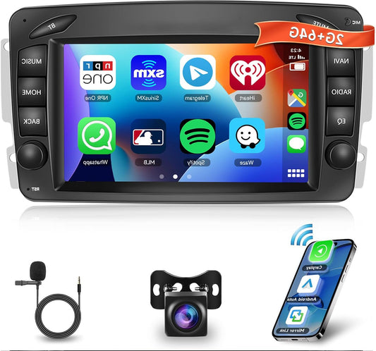 2G+64G Car Radio Android 15 für Mercedes Benz C CLK G Class W203 W209 W463 Viano Vito, 7 Zoll HD Touch Screen mit Wireless Carplay Android Car GPS Wi-Fi USB Bluetooth FM RDS Rückfahrkamera - QUORE
