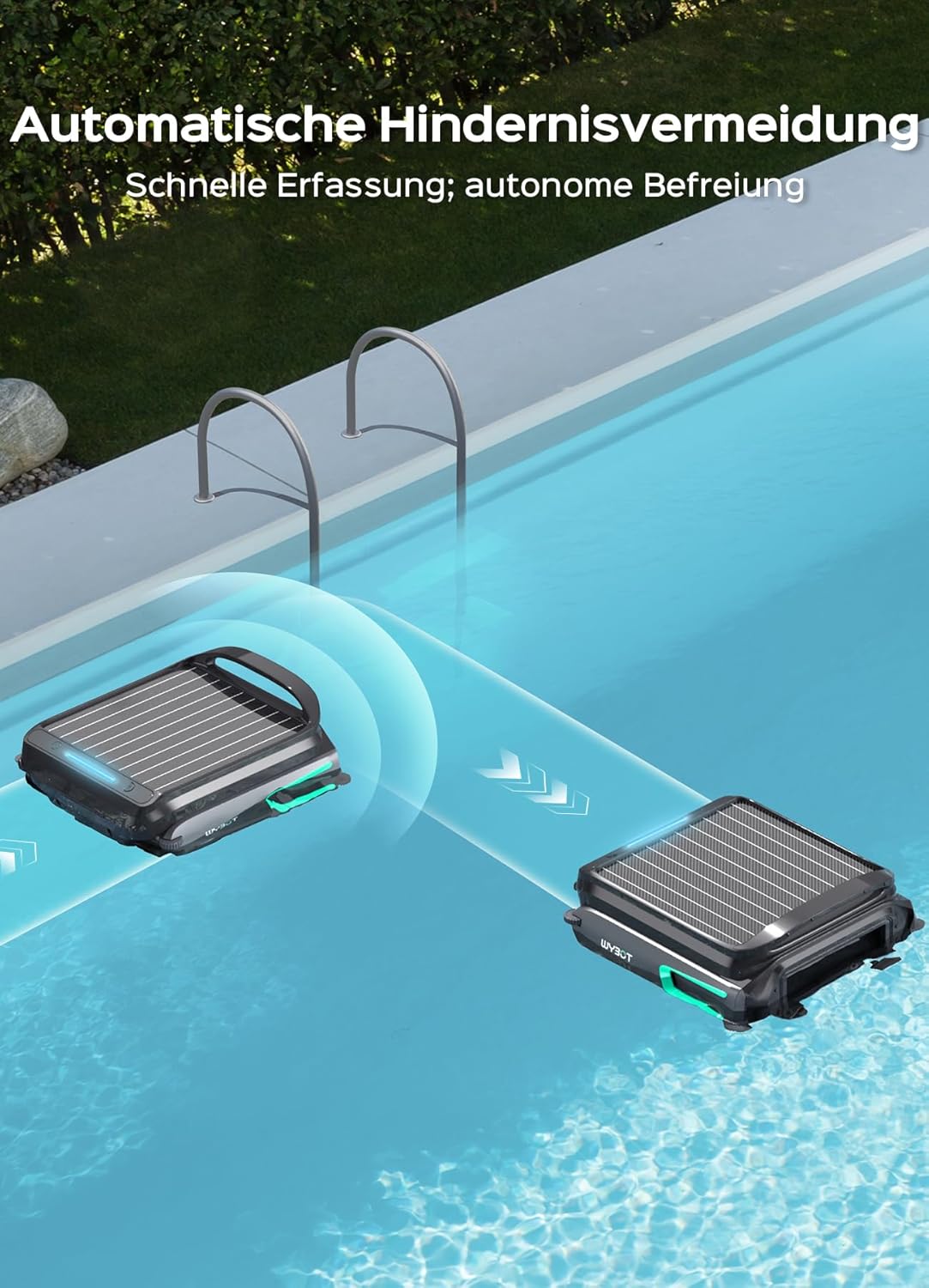 WYBOT F1 Zwembadskimmer op zonne-energie, met accu, ultrastil, app-bediening, voor alle zwembaden, mat zwart-groen (oplader niet inbegrepen, zie speciale aanbieding)