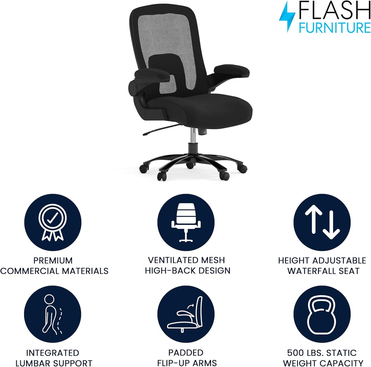Flash Furniture Grote en hoge bureaustoel | Zwarte Mesh Executive Draaibare Bureaustoel met Lumbale en Rugsteun en Wielen
