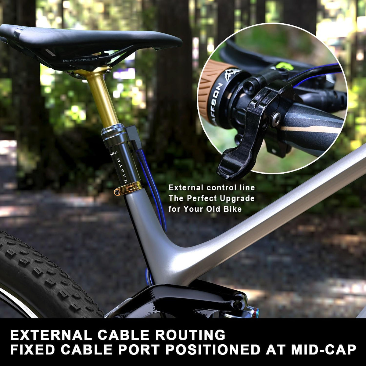 WFS Flex External Dropper Post Kit w/Remote Liver and Kabel, 27,2 x 305 mm, Reizen 70 mm, Aluminium Alloy Seatpost voor Mountain Bike, Road Bikes, MTB en BMX, Goud