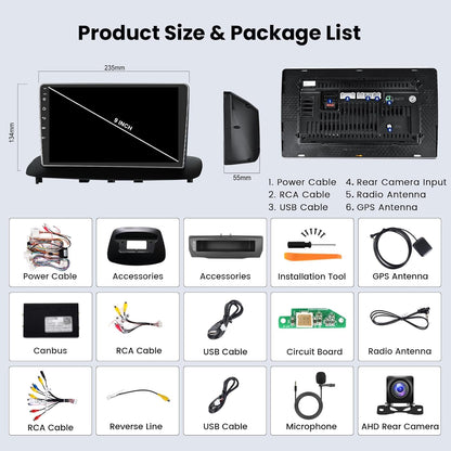 Android 13 Autoradio – Multimedia Speler – Navigatiesysteem – Touchscreen Radio – Inbouw Radio – 9 Inch HD Scherm – Draadloze CarPlay & Android Auto