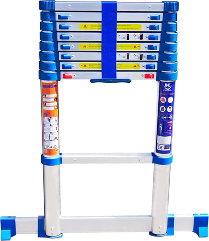 K • Lutech Telescoopladder, inklapbaar, gemaakt van hoogwaardig aluminium, gecertificeerd tot 150 kg, EN131 CE (260 cm)