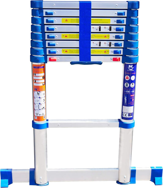 K • Lutech Telescoopladder, inklapbaar, gemaakt van hoogwaardig aluminium, gecertificeerd tot 150 kg, EN131 CE (260 cm)