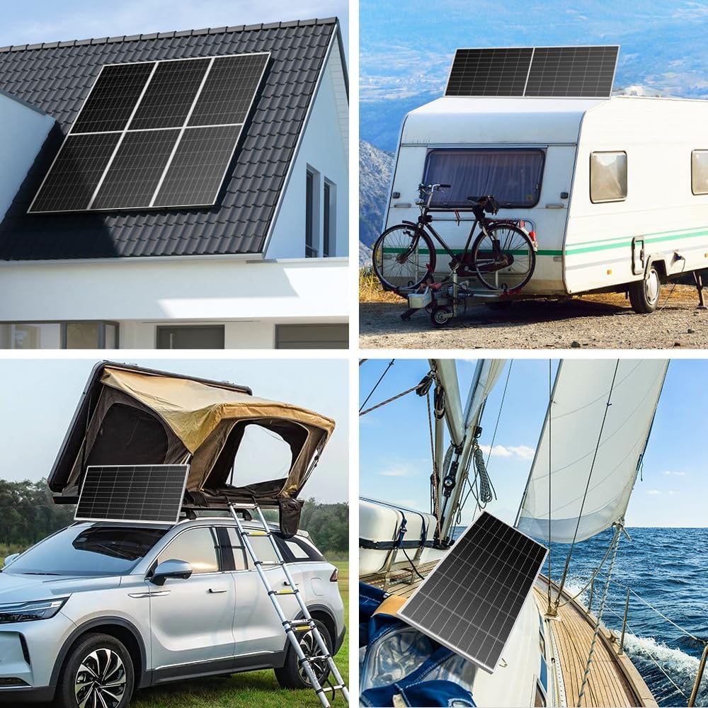 DOKIO zonnepaneel 200W 18V monokristallijn zonnemodule 200 Watt voor 12V batterijen, ideaal voor camper, camping, tuinhuis