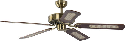 Potkuri Plafondventilator zonder verlichting, behuizing antiek messing, omkeerbare vleugels mahonie of mahonie met rotan inzetstuk, 132 cm, voor ruimtes tot 25 m²