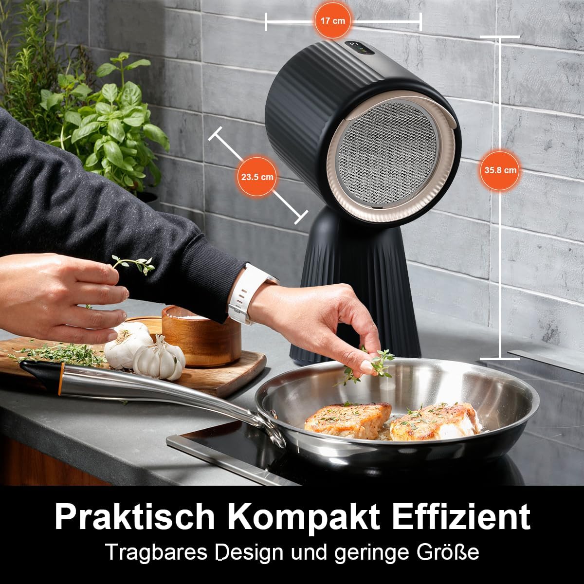 SNDOAS Afzuigkap, omlucht, tafelkap, mobiele afzuigkap met 180 m³/h, sterk zuigvermogen, 3 standen, recirculatie met koolfilter, voor woning, kleine keukens, campers