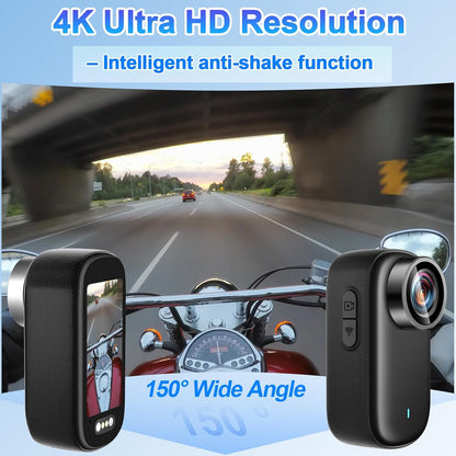 Mini Action Cam WiFi met scherm, 4K UHD en 150° groothoek, IP65 waterdichte bodycam 4K 64GB, draagbare anti-shake helmcamera motorfiets - ideaal voor sport en outdooractiviteiten