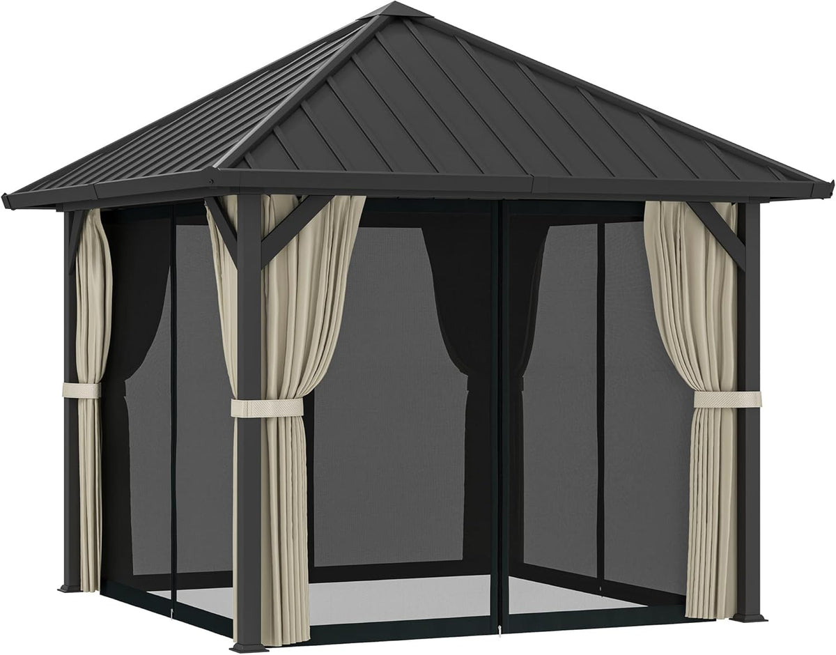 Tuinpaviljoen – Metalen Paviljoen – Tuinoverkapping – Buitenverblijf – Hardtop Paviljoen – Waterdicht Hardtop Dak – Stevig Metalen Frame 304x304 cm