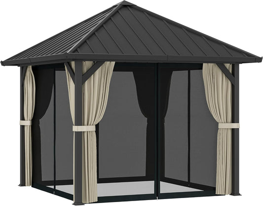 Tuinpaviljoen – Metalen Paviljoen – Tuinoverkapping – Buitenverblijf – Hardtop Paviljoen – Waterdicht Hardtop Dak – Stevig Metalen Frame 304x304 cm