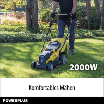 Powerplus POWXG6281 elektrische grasmaaier - 2000 W, 420 mm Ø grasmachine, tuintoestel, met grasopvangsysteem, mulchen en achteruitworp