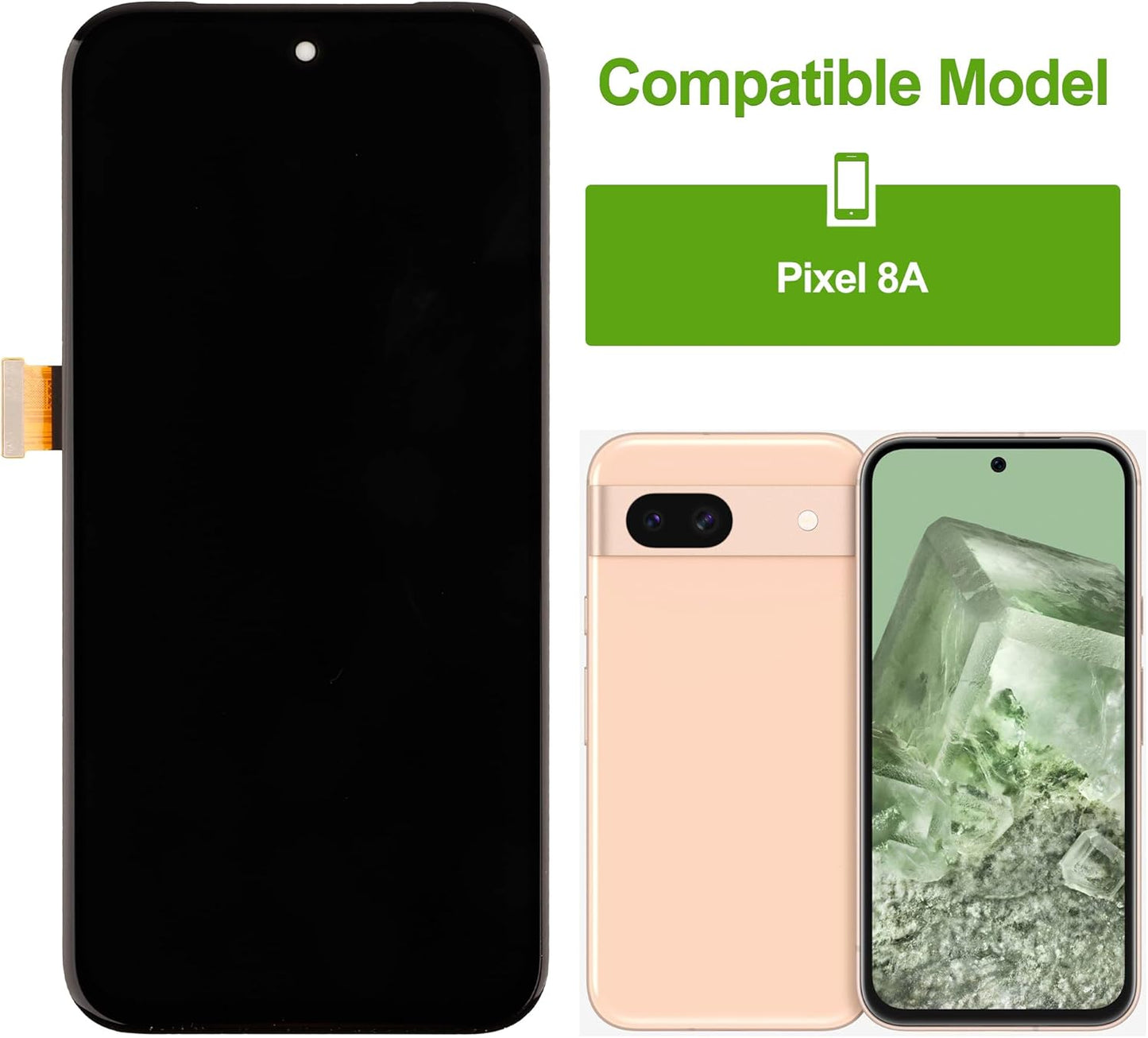 LCD digitaal display, vervanging compatibel met Pixel 8A (zwart met frame) LCD-display, touchscreen, digitizer, montage met reparatiegereedschap