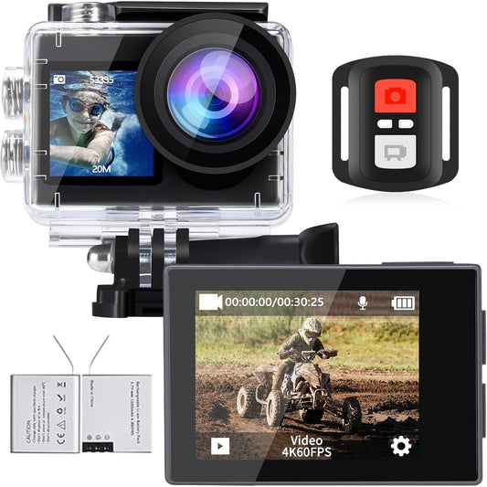 icefox Action Cam 4K onderwatercamera, waterdicht, 40 m, Ultra HD, 20 MP, camera, 170 graden, ultra-groothoek, wifi-camcorder, EIS-stabilisatie, met dual 1350 mAh accu