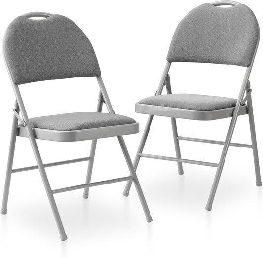 BOOSDEN Klapstoelen, set van 2, beklede klapstoel, grijs, klapstoel met verhoogde rugleuning, stapelstoel, tuinklapstoel, balkonstoel, klapstoelen voor keuken, eetkamer, kantoor, outdoor, balkon
