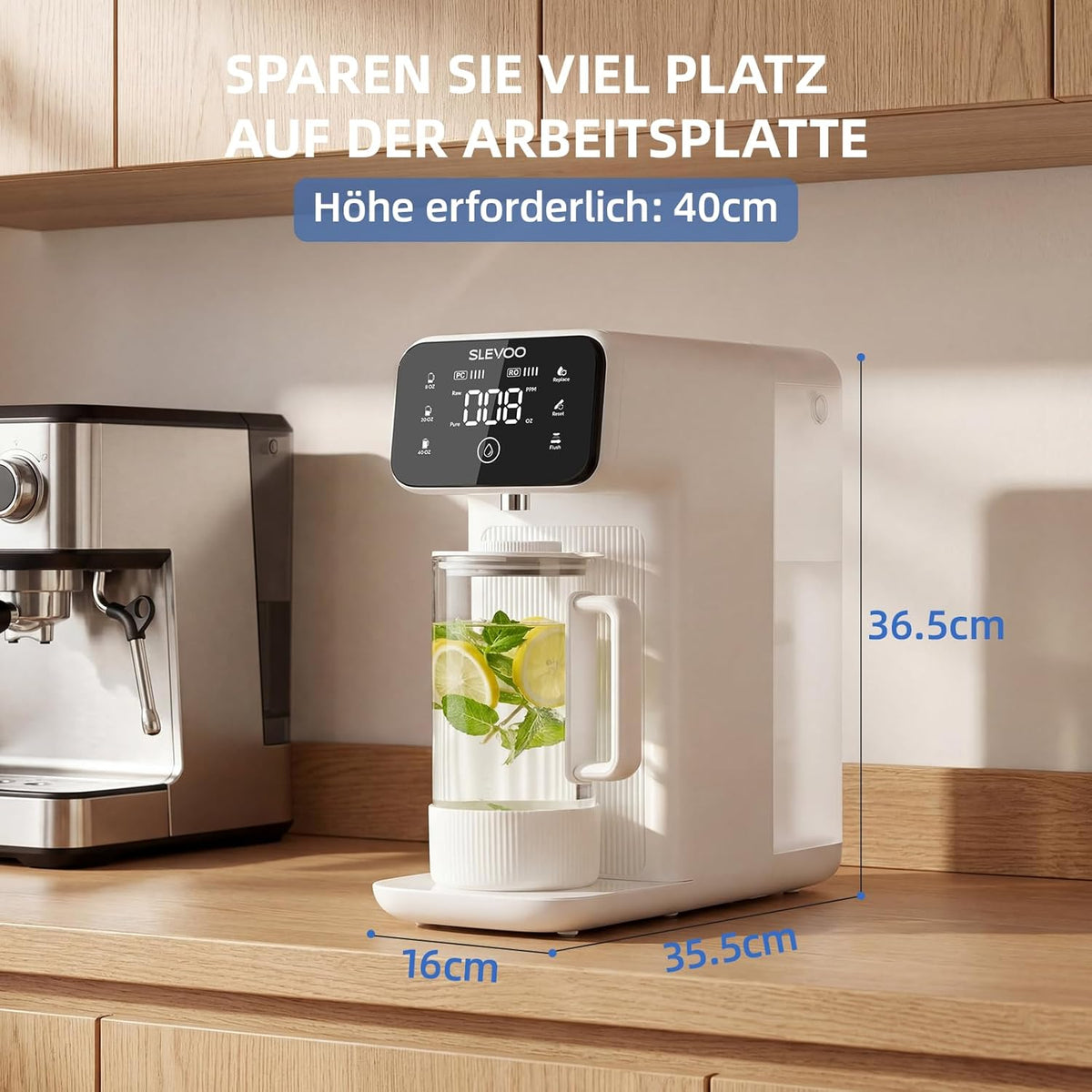 Optisch osmose-installatie, drinkwater, 6-traps filtratie tegen nitraat en PFAS, afvalwaterverhouding 4:1, TDS-monitor, 4L-tank, 1,2 l remineraliserende glazen kan voor alkalisch water, nulinstallatie
