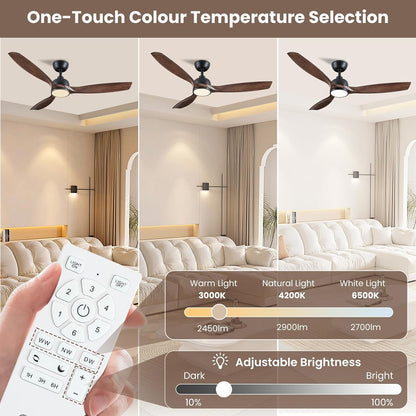 CJOY Plafondventilator met verlichting, 132 cm, plafondventilator met licht, stil, 6 snelheden, omkeerbaar, timer, geheugen 3CCT, dimbaar, houten plafondventilatoren voor slaapkamer, woonkamer, keuken