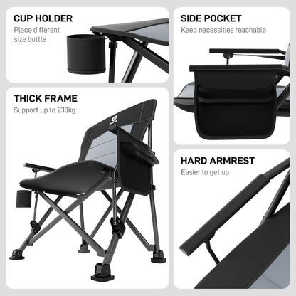 EVER ADVANCED Campingstoel voor volwassenen, set van 2 extra grote 230 kg, klapstoel voor zware mensen met zijvak, extra breed met harde armleuning, opvouwbaar, voor tuin, vissen, outdoor, inklapbaar