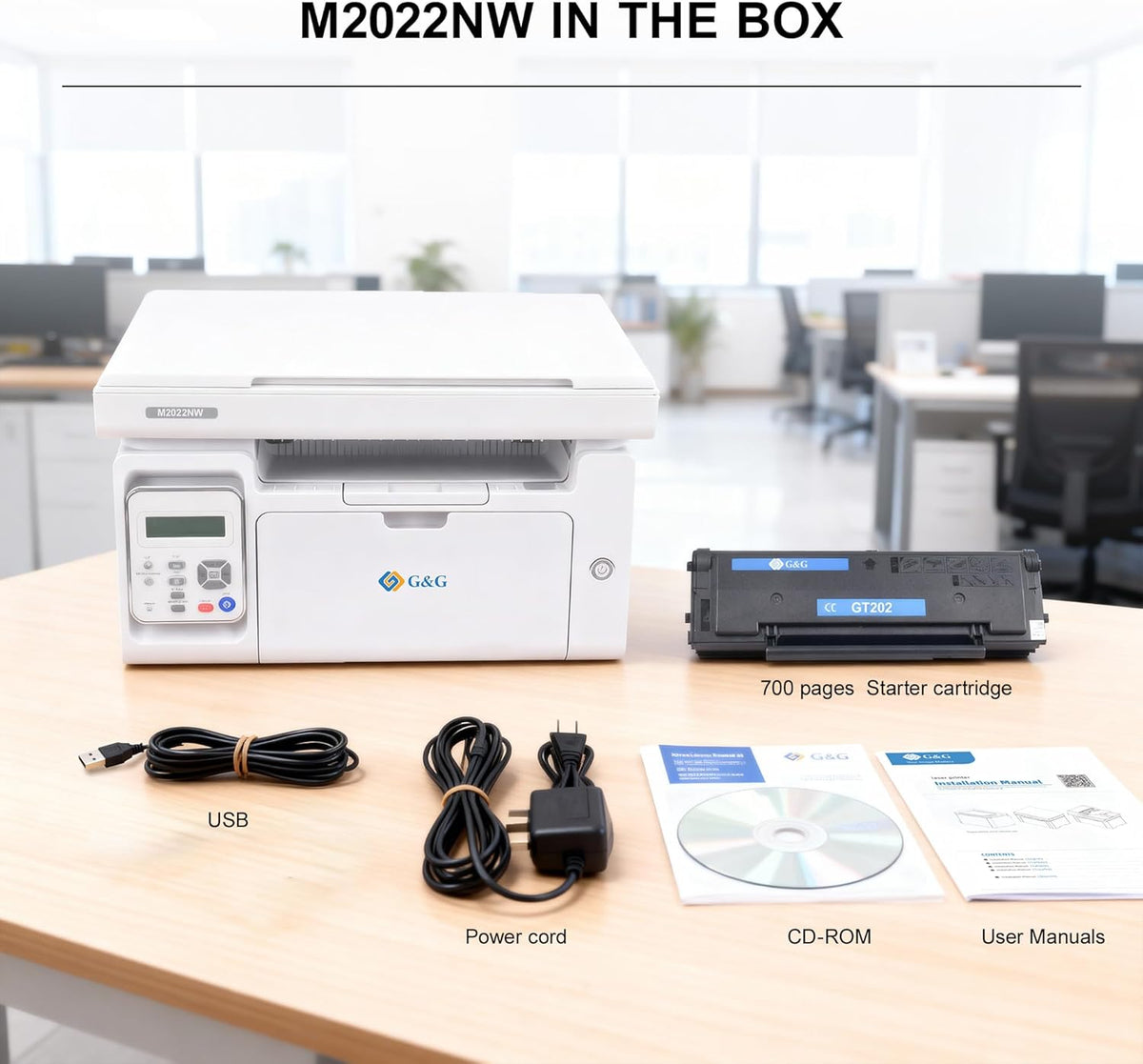 G&G M2022NW Laser Printer, Multifunction Device with Printer, Scanner and Copier, Black and White, Wi-Fi (22-23 pm)