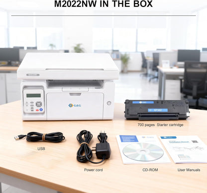 G&G M2022NW Laser Printer, Multifunction Device with Printer, Scanner and Copier, Black and White, Wi-Fi (22-23 pm)