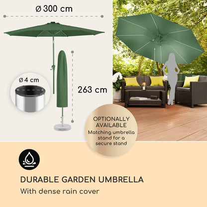 blumfeldt Calais Parasol, 300 x 265 cm, in hoogte verstelbare en opvouwbare tuinparasol, met ledverlichting op zonne-energie en uv-bescherming, waterdichte zonwering voor balkon, terras en tuinscherm