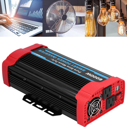 6000 W Continu/12000 W Piekvermogenomvormer, DC 12V Naar 220V-240V AC-converter Ingebouwde 4 Koelventilatoren, Universele Zuivere Sinusomvormer voor 12V-voertuigen, Campers, Vrachtwagens, Campers