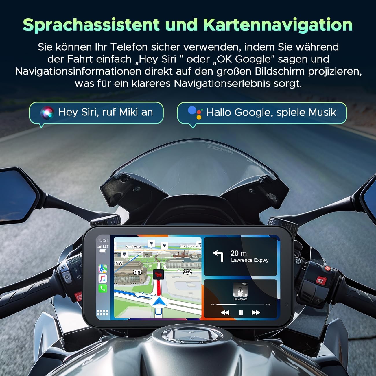 Draadloos CarPlay Scherm Motorfiets – Motorfiets Display – Navigatiescherm – Android Auto Scherm – Touchscreen GPS – 6,25 Inch HD IPS – IP67 Waterdicht Met Bluetooth 5.0
