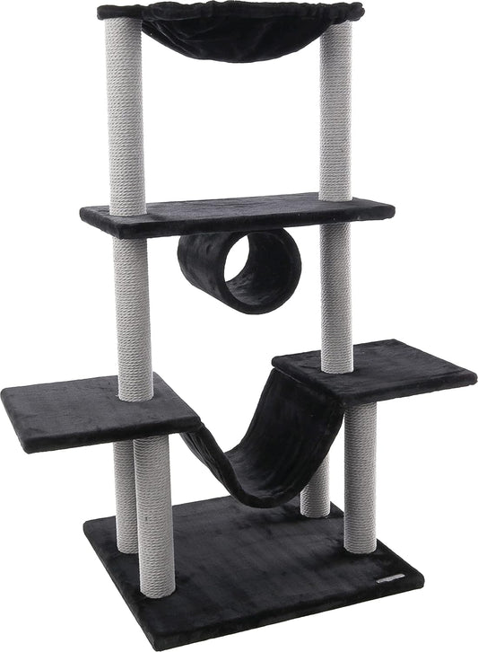 Krabpaal – Krabmeubel – Kattenpaal – Klimpaal – Speelpaal – Zacht Pluche 450 g/m² – Stevig Katoenen Sisal 6 mm – 60 x 57 x 122 cm – Met Hangmatten, Tunnels en Platforms