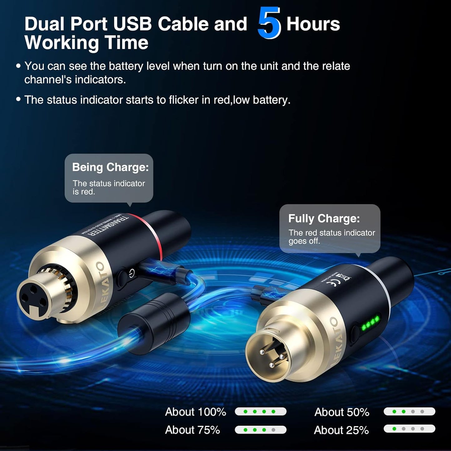 LEKATO 5,8 GHz draadloze microfoon zender ontvanger plug-in XLR microfoon draadloos systeem voor dynamische microfoon, audio mixer, digitale reflexcamera, geluidssysteem