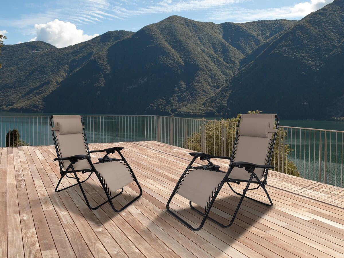 Garden chair set 2 relax chairs garden adjustable zero gravity lounge chair "Sintra" - Taupe - grey brown