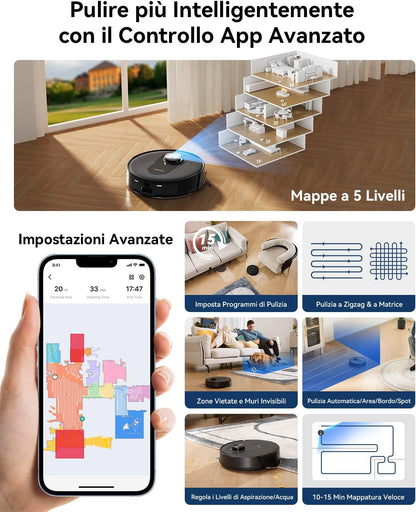 Proscenic Q8 Max Robotstofzuiger met dweilfunctie, 6000 Pa, 200 min stofzuiger, robot met afzuigstation, 3 liter stofzak, intelligente lasernavigatie met 5 kaarten, bediening via app, Alexa, Google