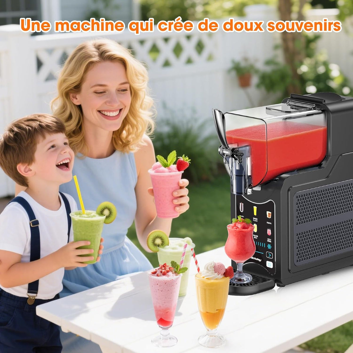 Richday Slushie-machine, diepvriesdrankmaker met 6 programma's, 1,9 l capaciteit, zelfreiniging, voor slushies, milkshakes, frappés, margarita's en koude dranken