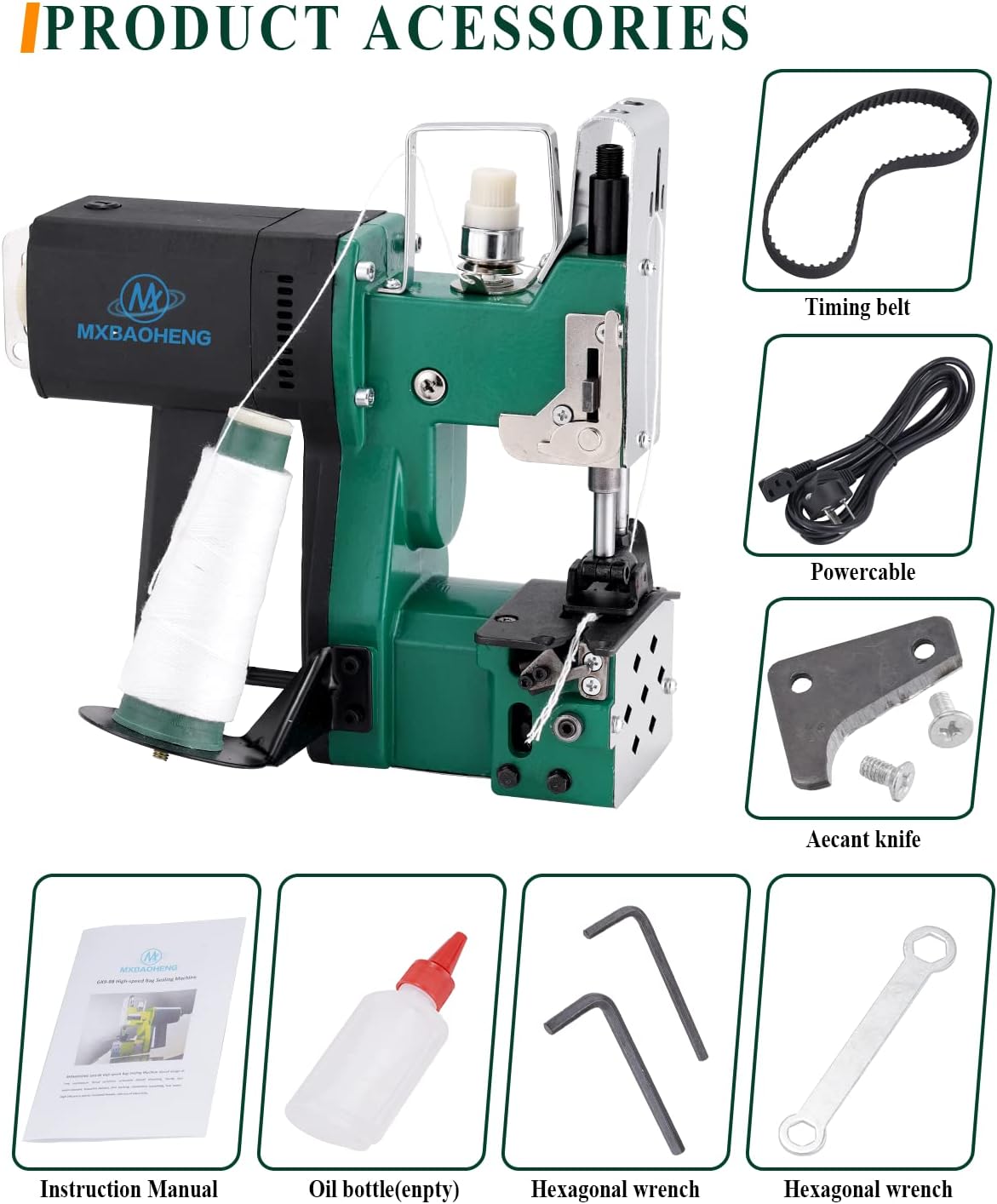Zaknaaimachine – Draagbare Zaksluitmachine – Verpakkingsnaaimachine – Naaimachine Voor Zakken – Elektrische Draagbare Naaimachine – 220V – 190W Koperen Kernmotor