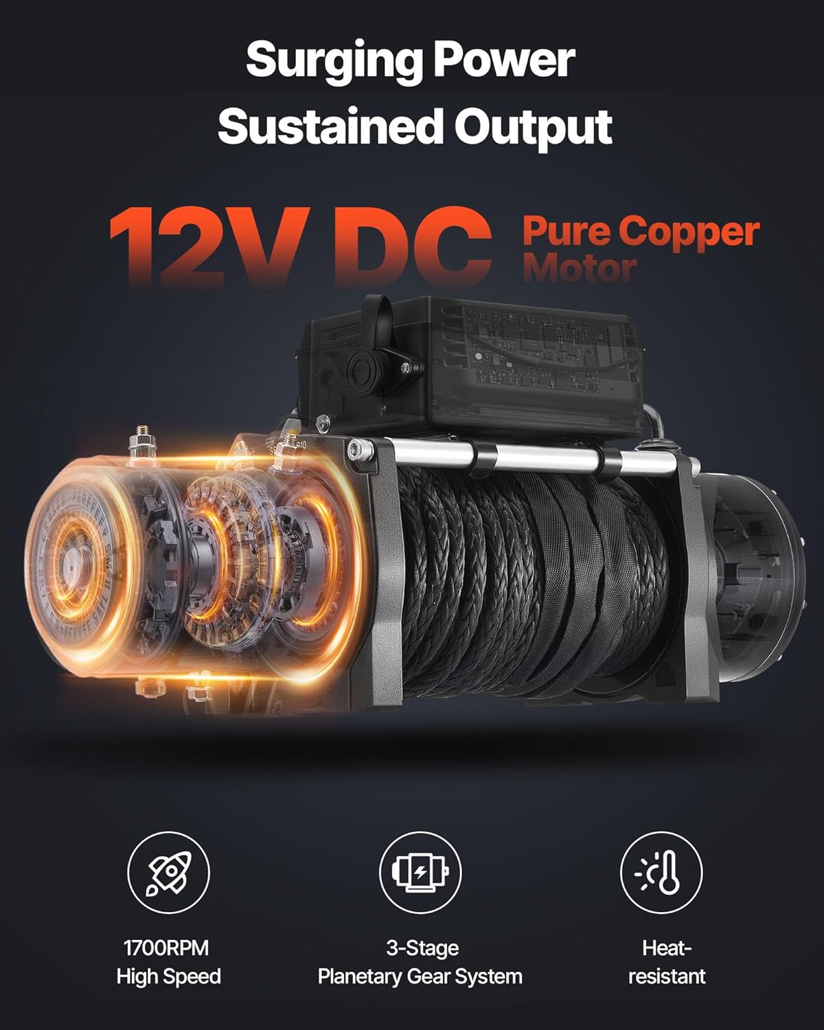 VEVOR Electric Winch Load 6100 kg for 12V DC Truck with Steel Cable Diameter 9.5 mm x 26 m, Wireless and Wired Remote Control, IP55 Waterproof for Towing SUVs, Jeeps