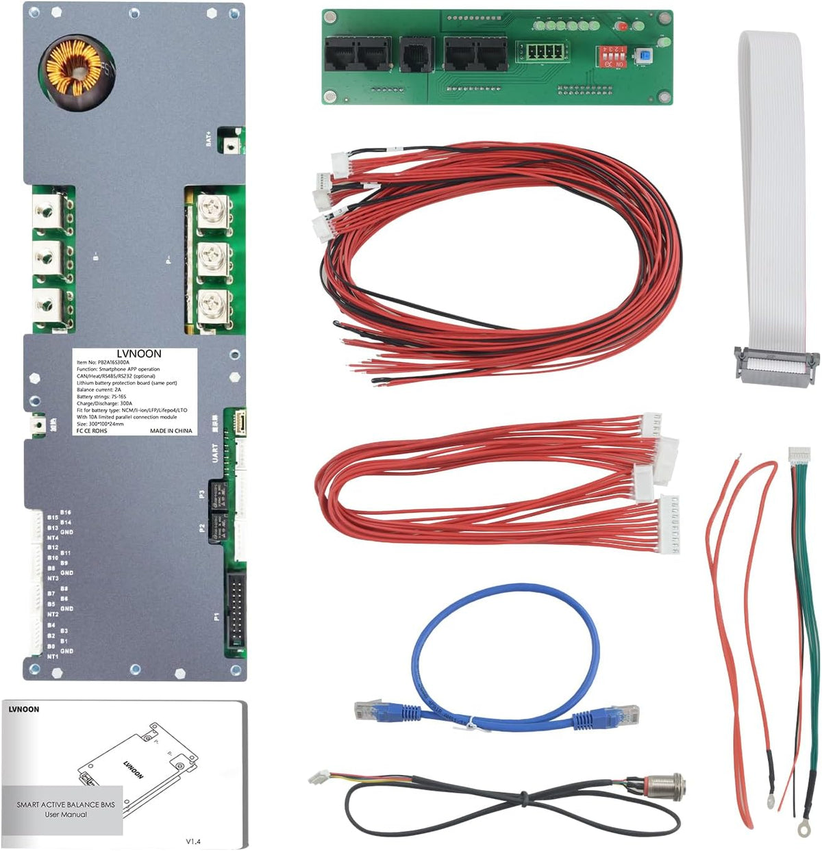 Smart Active Inverter BMS PB2A16S300A met smartphone-app-bediening voor Li-ion NCM LFP LiFePo4 LTO batterijbeheersysteem 7S tot 16S 48V 51.2V 100A 150A 200A Home Energy BMS