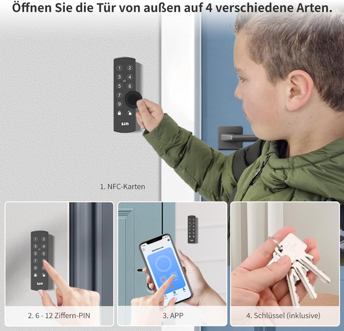 Elektronisch deurslot met toetsenbord, slotcilinder 35/35 wifi Smart Lock, deur ontgrendelen via NFC-kaarten, cijfercode, app wifi-bediening, sleutel, slim deurslot met oplader.