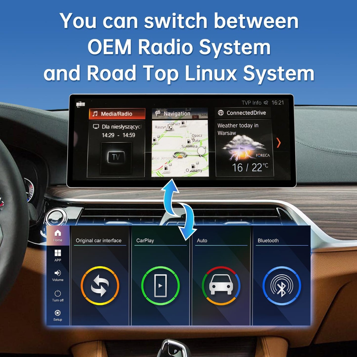 Road Top CarPlay Scherm, 12,3 inch Car Radio Touchscreen voor BMW 5 Serie G30 met EVO Systeem (2017-2020 jaar), Car Stereo met Smalle Rand, Compatibel met CarPlay/Android Auto