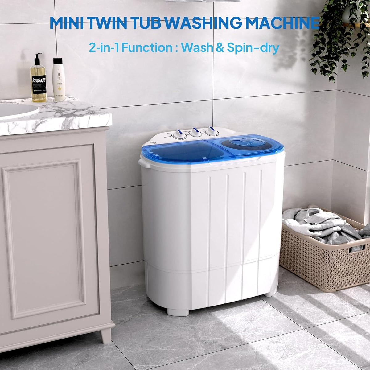 Draagbare Wasmachine – Mini Wasmachine – Elektrische Wasmachine – Wastrommel – Spinnermachine – Compact Formaat – 4,5 kg Capaciteit – 1300 RPM Motor