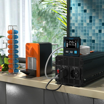 EDECOA 2000W Zuivere Sinus Omvormer 24V naar 230V met LCD-afstandsbediening en 2X USB, Spanningsomvormer 24 V, Inverter Pure Sine Wave