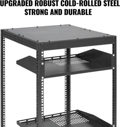 20U Open Frame Server Rack Met Wielen – Serverrack – Netwerkrack – AV-Rack – 19 Inch Rack – Verstelbare Diepte 23 Tot 40 Inch – Draagvermogen Tot 500 Lbs